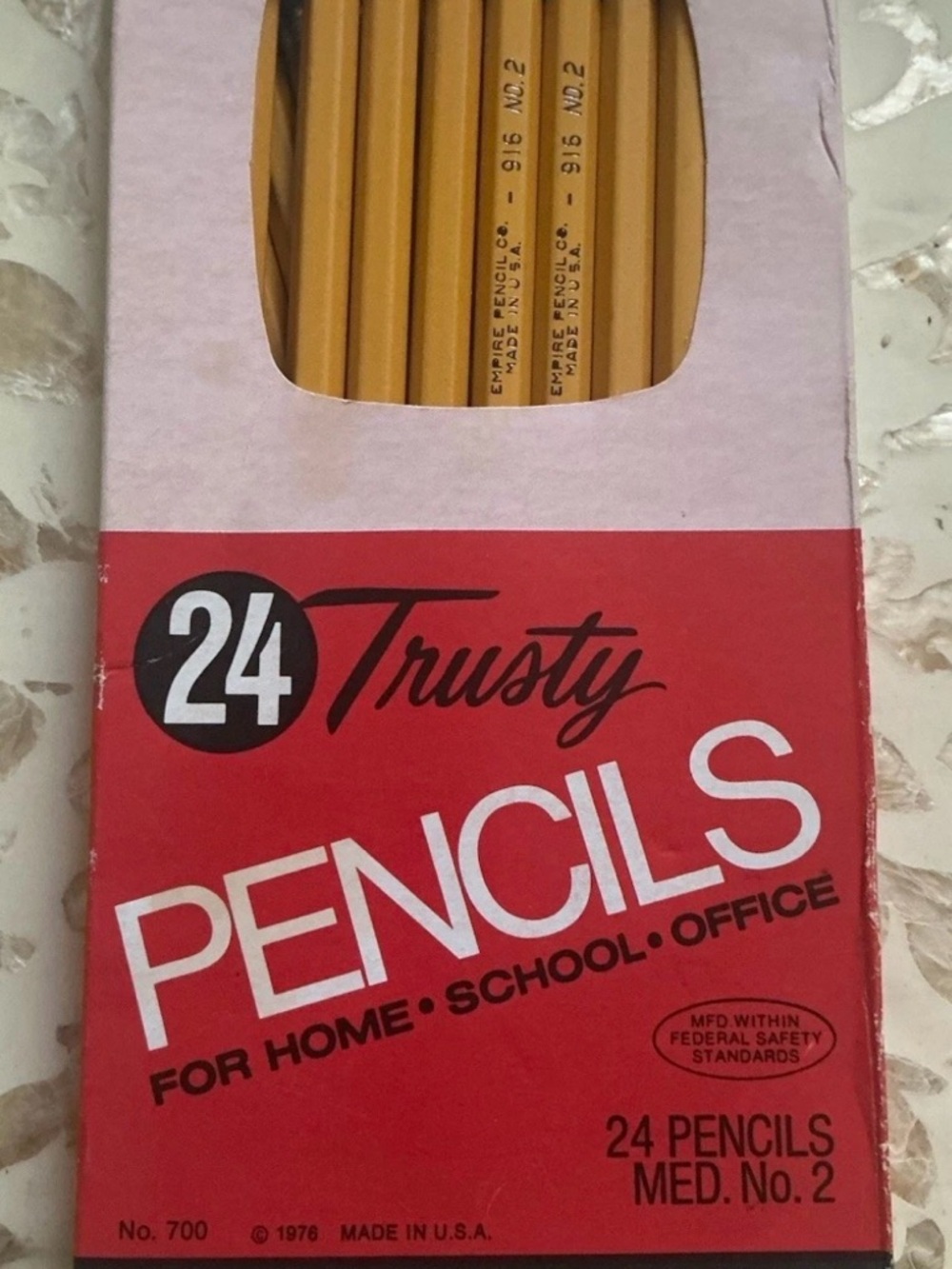 Vintage 1976 Empire Trusty No. 2 Pencils Yellow USA Shelbyville Full Box 24